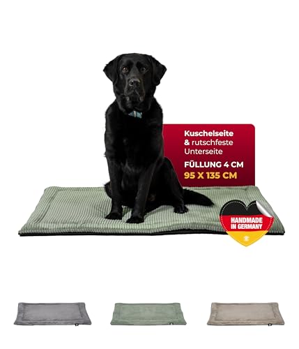 HS-Hundebett® Hundedecke Cord mit Füllung – Anti-Rutsch-Funktion – Kuscheldecke für Hunde – Gemütlicher Ruheplatz, Made in DE (Grün, 95x135 cm) von HS-Hundebett