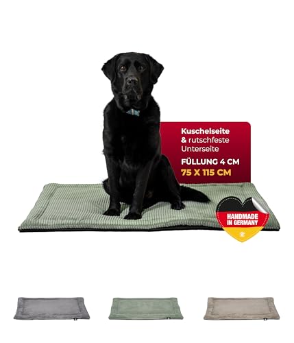HS-Hundebett® Hundedecke Cord mit Füllung L (75x115 cm) – Anti-Rutsch-Funktion – Kuscheldecke für Hunde – Gemütlicher Ruheplatz - Grün, Made in DE von HS-Hundebett