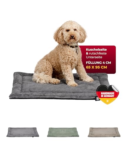 HS-Hundebett® Hundedecke Cord mit Füllung M (65x95 cm) – Anti-Rutsch-Funktion – Kuscheldecke für Hunde – Gemütlicher Ruheplatz - Anthrazit, Made in DE von HS-Hundebett