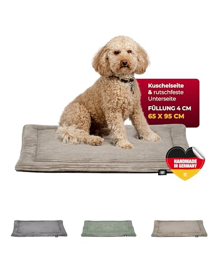HS-Hundebett® Hundedecke Cord mit Füllung M (65x95 cm) – Anti-Rutsch-Funktion – Kuscheldecke für Hunde – Gemütlicher Ruheplatz - Beige, Made in DE von HS-Hundebett