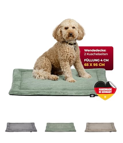 HS-Hundebett® Hundedecke Cord mit Füllung M (65x95 cm) – Anti-Rutsch-Funktion – Kuscheldecke für Hunde – Gemütlicher Ruheplatz - Grün, Made in DE von HS-Hundebett