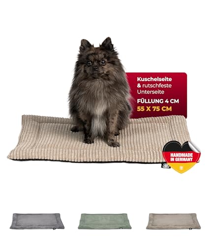 HS-Hundebett® Hundedecke Cord mit Füllung S (55x75 cm) – Anti-Rutsch-Funktion – Kuscheldecke für Hunde – Gemütlicher Ruheplatz - Beige, Made in DE von HS-Hundebett