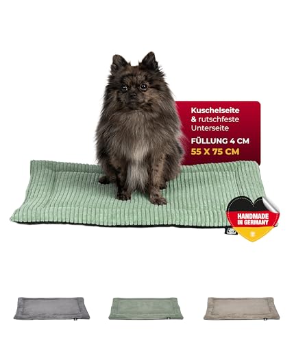 HS-Hundebett® Hundedecke Cord mit Füllung S (55x75 cm) – Anti-Rutsch-Funktion – Kuscheldecke für Hunde – Gemütlicher Ruheplatz - Grün, Made in DE von HS-Hundebett