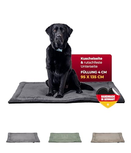 HS-Hundebett® Hundedecke Cord mit Füllung XL (95x135 cm) – Anti-Rutsch-Funktion – Kuscheldecke für Hunde – Gemütlicher Ruheplatz- Anthrazit, Made in DE von HS-Hundebett