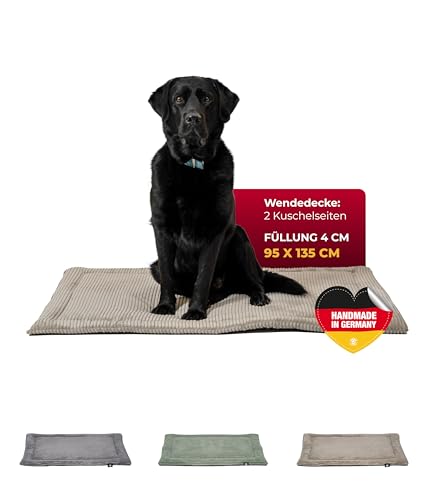 HS-Hundebett® Hundedecke Cord mit Füllung XL (95x135 cm) – Anti-Rutsch-Funktion – Kuscheldecke für Hunde – Gemütlicher Ruheplatz- Grün, Made in DE von HS-Hundebett