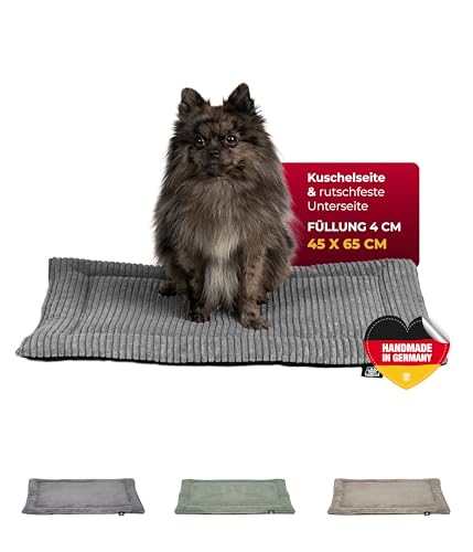 HS-Hundebett® Hundedecke Cord mit Füllung XS (45x65 cm) – Anti-Rutsch-Funktion – Kuscheldecke für Hunde – Gemütlicher Ruheplatz - Anthrazit, Made in DE von HS-Hundebett
