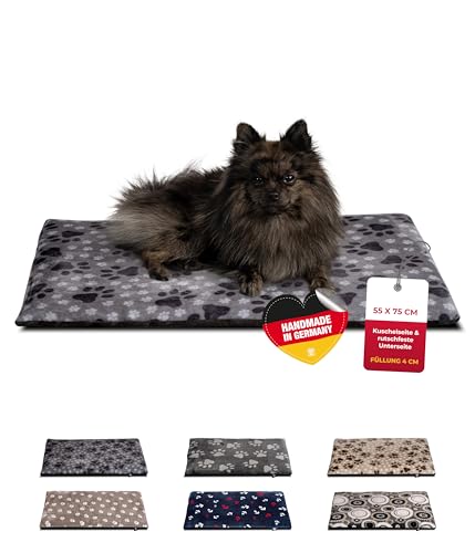 HS-Hundebett® Hundedecke S (55x75 cm) – rutschfest & gemütlich Dank 3 cm Füllung – Perfekt fürs Sofa, Auto & Hundebox – Pfote Grau, Made in DE von HS-Hundebett