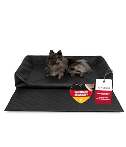 HS-Hundebett® für Kofferraum – Schmutz- und wasserabweisend – Geruchsneutral – Kofferraumschutz Hund aus Kunstleder – Schwarz, Made in DE (70x90 cm) von HS-Hundebett