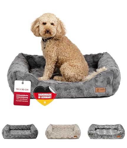 HS-Hundebett Made in Germany orthopädisches Kuschelbett Deluxe - Anthrazit 70 x 90 cm I waschbar bei 40° - M von HS-Hundebett