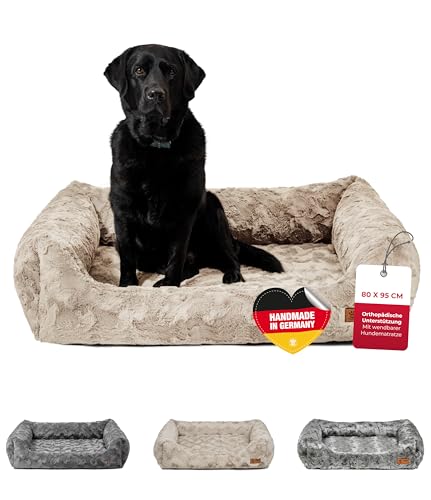 HS-Hundebett Made in Germany orthopädisches Kuschelbett Deluxe - Sand 80 x 95 cm I waschbar bei 40° - L von HS-Hundebett