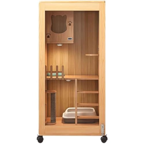 Doppelschichtiger Katzenschrank, Katzenhaus mit Tür aus gehärtetem Glas, Katzenkäfig aus massivem Holz mit Leiter, große Haustierkatzenvilla Doppelschichtiger Katzenschrank, Katzenhaus mit Tür aus gehärtetem Glas, Katzenkäfig aus massivem Holz mit Leiter, große Haustierkatzenvilla von HSHTTKL