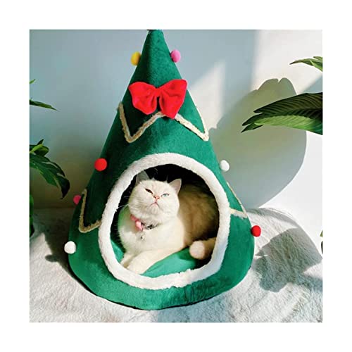 Haustierhäuser Schwamm Haustierbett Weihnachtsmütze Design Schwamm Haustier halbgeschlossenes abnehmbares Katzenbett Heimtierbedarf halbgeschlossene hochelastische Baumwolle Neu von HSHTTKL