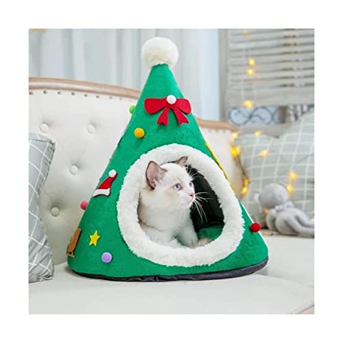 Haustierhäuser Schwamm Haustierbett Weihnachtsmütze Design Schwamm Haustier halbgeschlossenes abnehmbares Katzenbett Heimtierbedarf halbgeschlossene hochelastische Baumwolle Neu von HSHTTKL