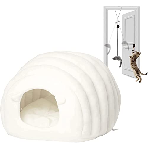 Haustierhäuser Waschbares tragbares Katzenbett Warmes und feuchtigkeitsbeständiges Katzen-Welpen-Iglu-Bett mit herausnehmbarem Kissen Hochwertige Baumwollfüllung Neu von HSHTTKL