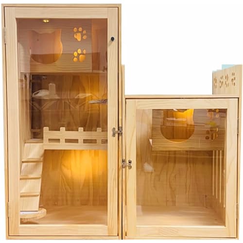 Massivholz-Katzenschrank, Katzenhaus mit transparenter Glastür, luxuriöse Katzenvilla mit Mehreren Funktionen, kombinierter Katzenkäfig von HSHTTKL