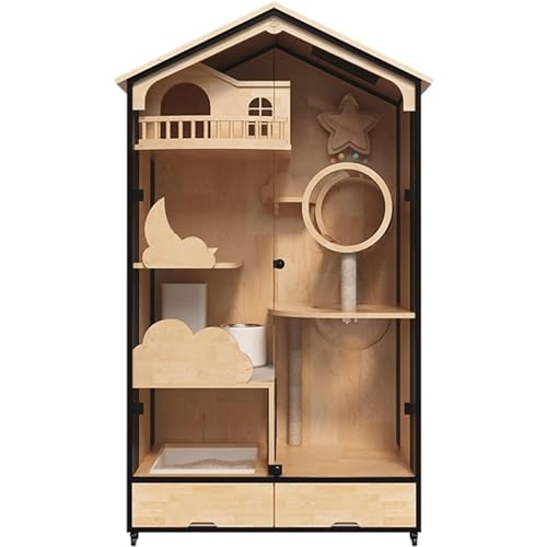 Massivholz-Katzenvilla, dreistöckiges Katzenhaus mit Katzenkratzbaum und Toilette, Katzenzimmer mit tragenden Universalrädern Massivholz-Katzenvilla, dreistöckiges Katzenhaus mit Katzenkratzbaum und Toilette, Katzenzimmer mit tragenden Universalrädern von HSHTTKL