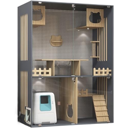 Supergroße Katzenvilla, luxuriöses Katzenhaus aus Holz mit Kratzbaum und Strahler, integrierte Katzentoilette Supergroße Katzenvilla, luxuriöses Katzenhaus aus Holz mit Kratzbaum und Strahler, integrierte Katzentoilette von HSHTTKL