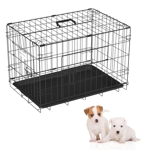 Hundekiste 24" Faltbarer Welpen-Haustier-Käfig mit 2-Türen Abnehmbare Kunststoffschale Metalldraht-Trainingskiste für Hundekatze von HSHa