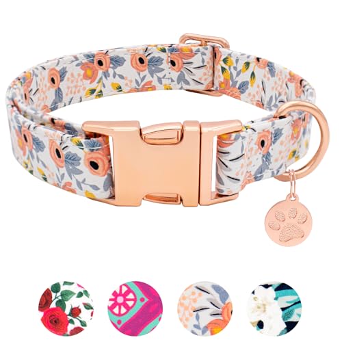 HSIGIO Hundehalsband aus weicher Baumwolle, verstellbares Hundehalsband mit Metallschnalle, orangefarbenes Blumenmuster mit Anhänger, für Mädchen, Jungen, Hundehalsbänder, Geschenk für kleine HSIGIO Hundehalsband aus weicher Baumwolle, verstellbares Hundehalsband mit Metallschnalle, orangefarbenes Blumenmuster mit Anhänger, für Mädchen, Jungen, Hundehalsbänder, Geschenk für kleine von HSIGIO