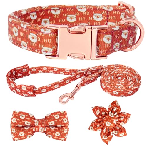 HSIGIO Hundehalsband und Leine, Set für Mädchen, verstellbare Welpenhalsbänder mit Weihnachtsfliege für kleine, mittelgroße und große Hündinnen, roter Weihnachtsmann, L HSIGIO Hundehalsband und Leine, Set für Mädchen, verstellbare Welpenhalsbänder mit Weihnachtsfliege für kleine, mittelgroße und große Hündinnen, roter Weihnachtsmann, L von HSIGIO