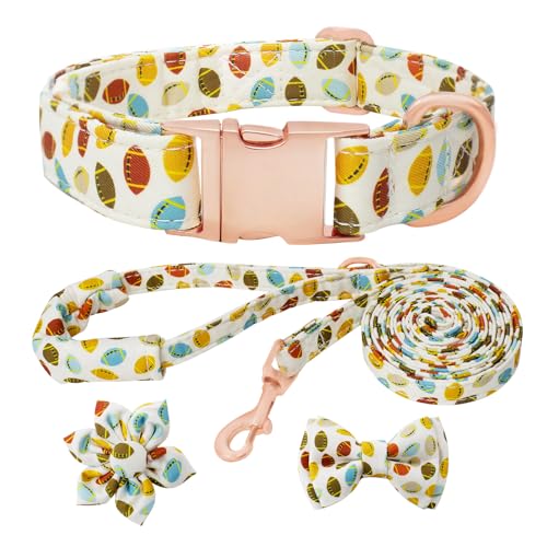 HSIGIO Hundehalsband und Leine, Set für Mädchen, verstellbare Welpenhalsbänder mit floraler Fliege für kleine, mittelgroße und große Hündinnen, Rugby, L HSIGIO Hundehalsband und Leine, Set für Mädchen, verstellbare Welpenhalsbänder mit floraler Fliege für kleine, mittelgroße und große Hündinnen, Rugby, L von HSIGIO