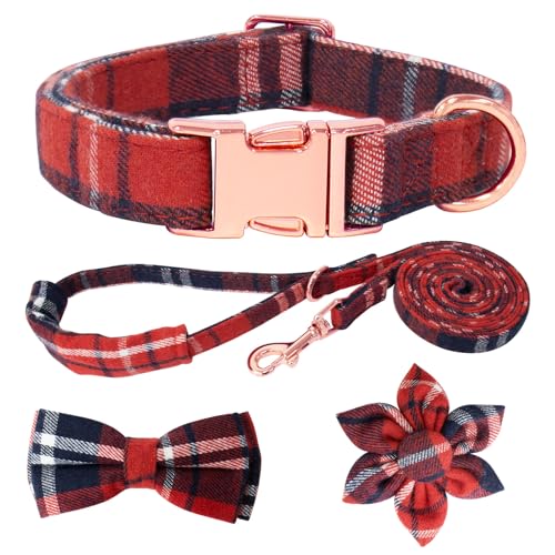 HSIGIO Hundehalsband und Leine, verstellbar, mit karierter Fliege für kleine, mittelgroße und große Hündinnen, rotes Karo, Größe L HSIGIO Hundehalsband und Leine, verstellbar, mit karierter Fliege für kleine, mittelgroße und große Hündinnen, rotes Karo, Größe L von HSIGIO