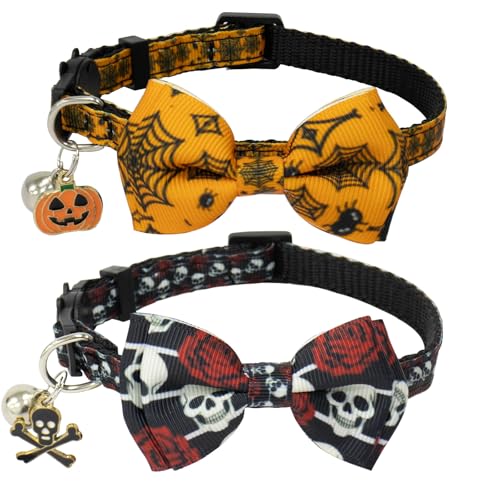HSIGIO Katzenhalsband aus Baumwolle mit Glöckchen, niedliches Kätzchen, verstellbar, sicher, mit Anhänger, ideal für Mädchen, Katzen, Jungen, Katzen, Halloween, 2 Stück HSIGIO Katzenhalsband aus Baumwolle mit Glöckchen, niedliches Kätzchen, verstellbar, sicher, mit Anhänger, ideal für Mädchen, Katzen, Jungen, Katzen, Halloween, 2 Stück von HSIGIO