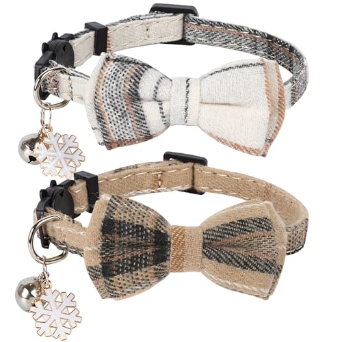 HSIGIO Katzenhalsband mit Glöckchen, Breakaway-Katzenhalsband, mit Fliege, weiß-braun, kariert, 2 Stück, Sicherheits-Halsbänder für Mädchen, Jungen, männliche Katzen HSIGIO Katzenhalsband mit Glöckchen, Breakaway-Katzenhalsband, mit Fliege, weiß-braun, kariert, 2 Stück, Sicherheits-Halsbänder für Mädchen, Jungen, männliche Katzen von HSIGIO