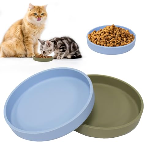 HSIGIO Katzennäpfe aus Silikon, rutschfest, flach, Trockenfutter, Nassfutter, Katzen, Futternäpfe, Schnurrhaar, Müdigkeit, Haustiernäpfe, Teller-Set für Katzen und Hunde, 2 Stück von HSIGIO