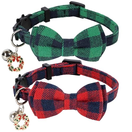 HSIGIO Weihnachtliches Katzenhalsband mit Glöckchen, Breakaway-Katzenhalsband, Rot-Grün, kariert, 2 Stück, Sicherheits-Weihnachts-Kätzchen-Halsbänder für Mädchen, Jungen, männliche Katzen HSIGIO Weihnachtliches Katzenhalsband mit Glöckchen, Breakaway-Katzenhalsband, Rot-Grün, kariert, 2 Stück, Sicherheits-Weihnachts-Kätzchen-Halsbänder für Mädchen, Jungen, männliche Katzen von HSIGIO