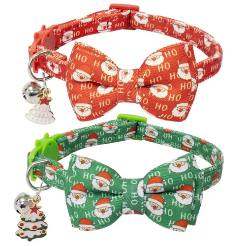HSIGIO Weihnachtliches Katzenhalsband mit Glöckchen, Breakaway-Katzenhalsband, rot, grün, Weihnachten, 2 Stück, Sicherheits-Halsbänder für Mädchen, Jungen, männliche Katzen HSIGIO Weihnachtliches Katzenhalsband mit Glöckchen, Breakaway-Katzenhalsband, rot, grün, Weihnachten, 2 Stück, Sicherheits-Halsbänder für Mädchen, Jungen, männliche Katzen von HSIGIO