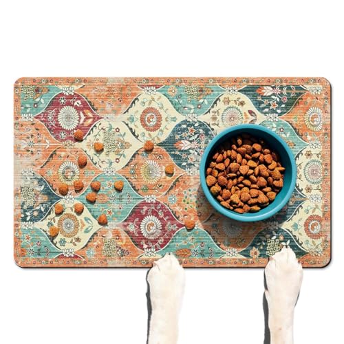 Hundefuttermatten für Böden, saugfähig, Katzenfuttermatte, schnell trocknend, Hundenapf-Matten für Wasser, Haustierbedarf, 40,6 x 61 cm, Orange von HSOWKDN