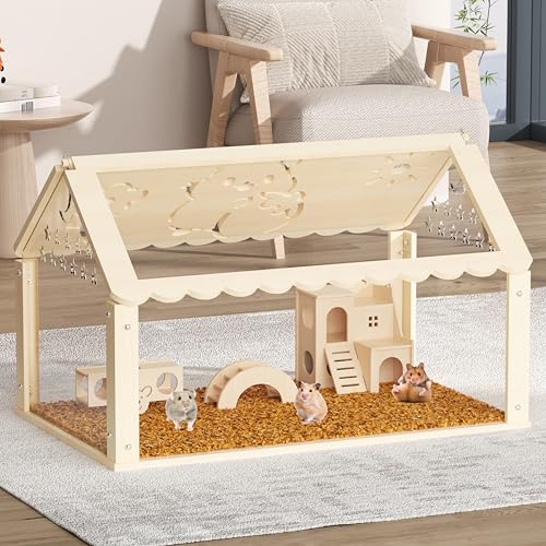 Hamsterkäfig Holz mit Acryl, Zwerghamsterkäfig Kleintier-Lebensraum mit zu öffnender Oberseite, Mäusekäfig für Meerschweinchen, Chinchillas, Rennmäuse, Syrischer Hamster (78.7 cm No Moon) von HSSZXFR