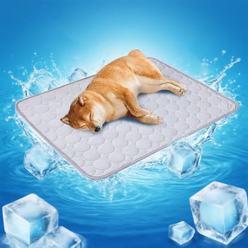 HSUYUN Kühlmatte für Hunde L, 70 × 55 cm Kühldecke Hund, Eiskunstseiden-Design Hundekissen Outdoor, Graue Hundematte, Wärmeableitung, Weich und Hautfreundlich, für Haushunde Hauskatzen von HSUYUN