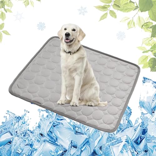 HSUYUN Kühlmatte für Hunde S, 50 × 40 cm Kühldecke Hund, Eiskunstseiden-Design Hundekissen Outdoor, Graue Hundematte, Wärmeableitung, Weich und Hautfreundlich, für Haushunde Hauskatzen von HSUYUN