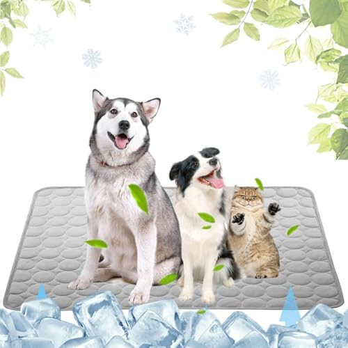 HSUYUN Kühlmatte für Hunde XL, 100 × 70 cm Kühldecke Hund, Eiskunstseiden-Design Hundekissen Outdoor, Graue Hundematte, Wärmeableitung, Weich und Hautfreundlich, für Haushunde Hauskatzen von HSUYUN