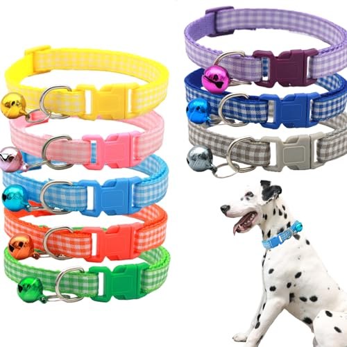 8 Stück Nylon Katzenhalsband, Halsband Katze mit Glöckchen, Verstellbar Katzenhalsband von 19 Bis 32cm, Cat Collar mit Sicherheitsverschluss für Alle Hauskatzen(Mehrfarbig) von HSYTEK