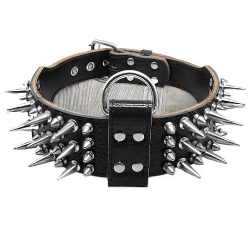 2 Zoll breite, Coole, scharfe, mit Nieten besetzte Hundehalsbänder aus Leder for mittelgroße und große Hunde, Pitbull, Bulldogge, Rottweiler, Schäferhund, M-XL(2,4) von HTBCPNF