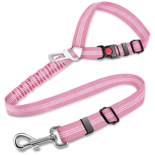 2-in-1-Kopfstützen-Rückhaltesystem for Hunde im Auto, verstellbar, reflektierend, Sicherheitsgurt-Clip, Schnalle, Haltegurt for Welpen und große Hunde(Rose red 2 in1) von HTBCPNF