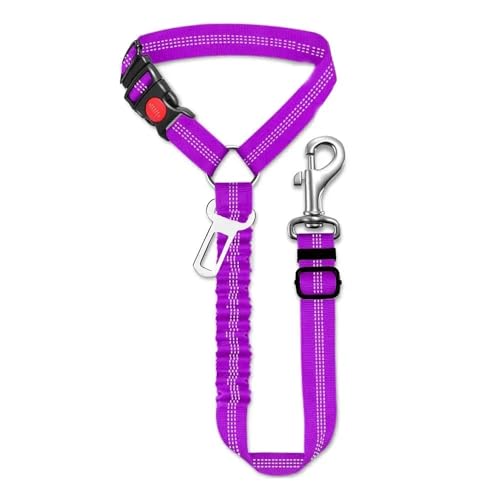 2-in-1-Kopfstützen-Rückhaltesystem for Hunde im Auto, verstellbar, reflektierend, Sicherheitsgurt-Clip, Schnalle, Haltegurt for Welpen und große Hunde breites hundehalsband(Purple 2 in1) von HTBCPNF