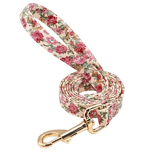 Personalisiertes Hundehalsband- und Leinenset, Nylon-Hundehalsbänder mit Blumendruck, individuelles ID-Tag for mittelgroße und große Hunde(Beige Leash,1) von HTBCPNF