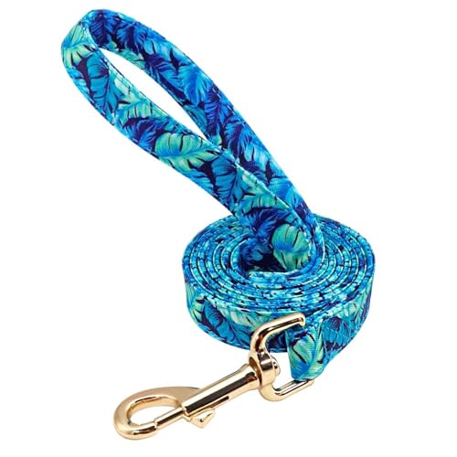 Personalisiertes Hundehalsband- und Leinenset, Nylon-Hundehalsbänder mit Blumendruck, individuelles ID-Tag for mittelgroße und große Hunde(Blue Leash,3) von HTBCPNF