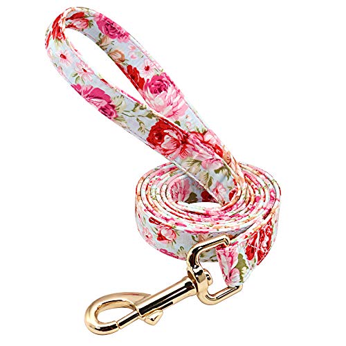 Personalisiertes Hundehalsband- und Leinenset, Nylon-Hundehalsbänder mit Blumendruck, individuelles ID-Tag for mittelgroße und große Hunde(Pink Leash,3) von HTBCPNF