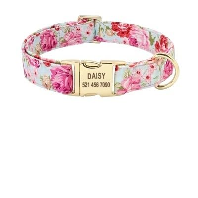 Personalisiertes Hundehalsband- und Leinenset, Nylon-Hundehalsbänder mit Blumendruck, individuelles ID-Tag for mittelgroße und große Hunde breites hundehalsband(Pink Collar,2) von HTBCPNF