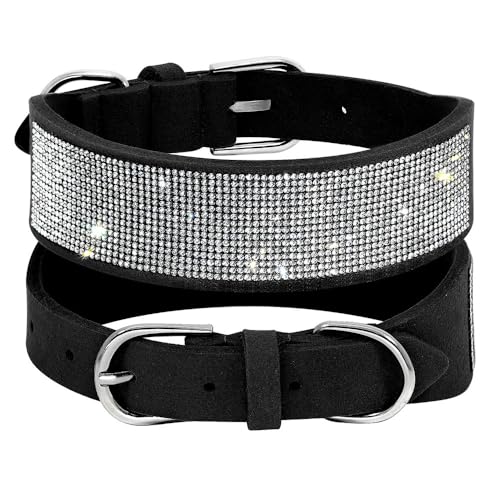 Weiches Hundehalsband mit Strasssteinen, glitzernde Kristall-Hundehalsbänder aus Wildleder mit Diamanten, verstellbar for kleine, mittelgroße und große Hunde(2,2) von HTBCPNF