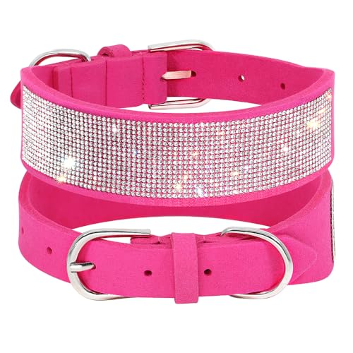 Weiches Hundehalsband mit Strasssteinen, glitzernde Kristall-Hundehalsbänder aus Wildleder mit Diamanten, verstellbar for kleine, mittelgroße und große Hunde(8,1) von HTBCPNF