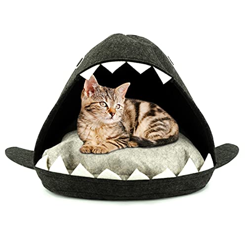 HTI-Living Katzenhaus mit Kissen aus Filz Haiform Katzenhaus Tierbedarf Katzenbett von HTI-Living