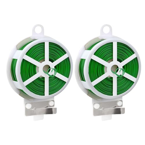 HTRTRR Gartendraht Pflanzenbinder 50m, 2er Pack mit Cutter, PVC-beschichteter Bindedraht, Flexibel und Wetterfest für Garten, DIY & Pflanzenstütze von HTRTRR
