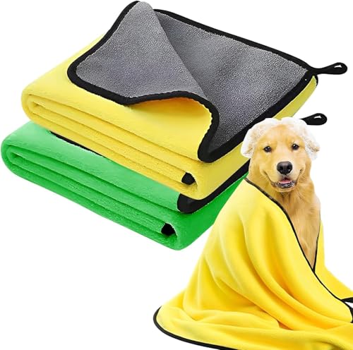 HTRTRR Pet Bath Towel Set, Yellow & Green 60x120cm, Super Absorbent Microfiber, Quick-Drying, Soft & Durable, for Dogs and Cats von HTRTRR