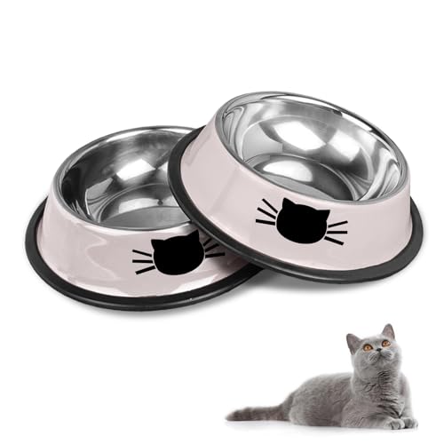 Katzennäpfe Katzenschüssel Set, rutschfeste Katzennäpfe aus Edelstahl, Katzenfressnäpfe, Katzentränken, Katzennäpfe und Trinknäpfe für Haustiere (Grau+Grau) von HTRTRR